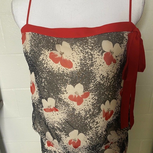 Laundry by Shelli Segal Sz 10 silk Chiffon Floral Red MIDI Dress Cinch Waist - Picture 3 of 11